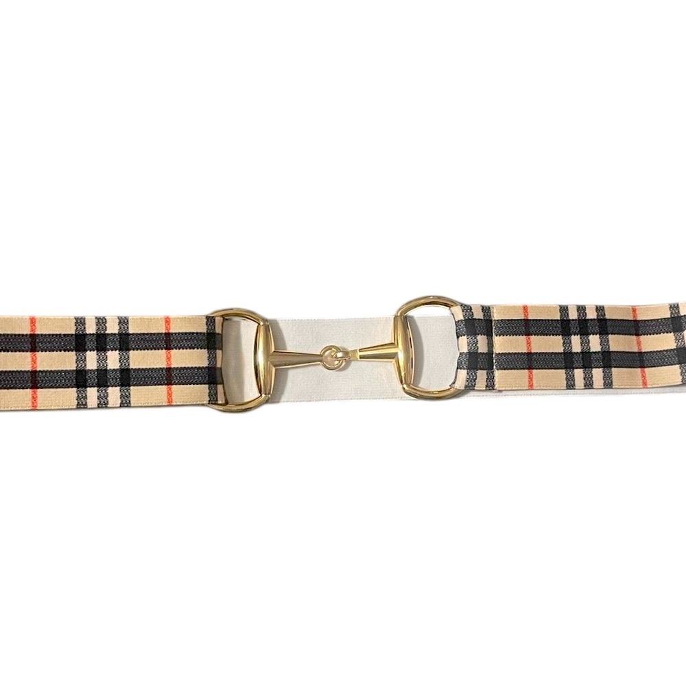 NWT Equestrian Snaffle Bit Belt Adjustable w/Stretch Tartan /Gold Buckle OSFM - Picture 8 of 9